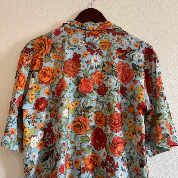 NWT Zara Green Floral Button Down Blouse Retro Top Women's Small Vintage Style - Picture 6 of 7